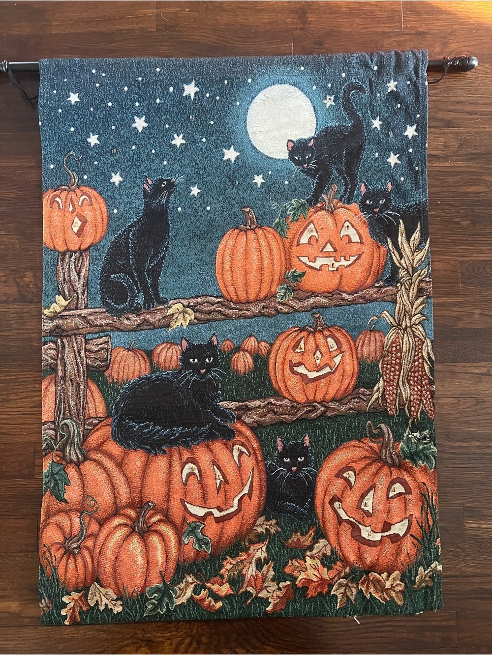 Halloween Pumpkin & Black Cat Tapestry Wall Hanging